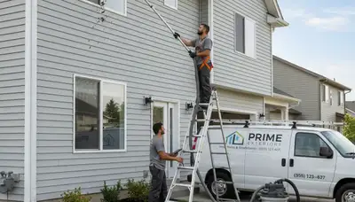 Technician cleaning residential gutters in Dallas TX for Next Level Exteriors siding and gutter service