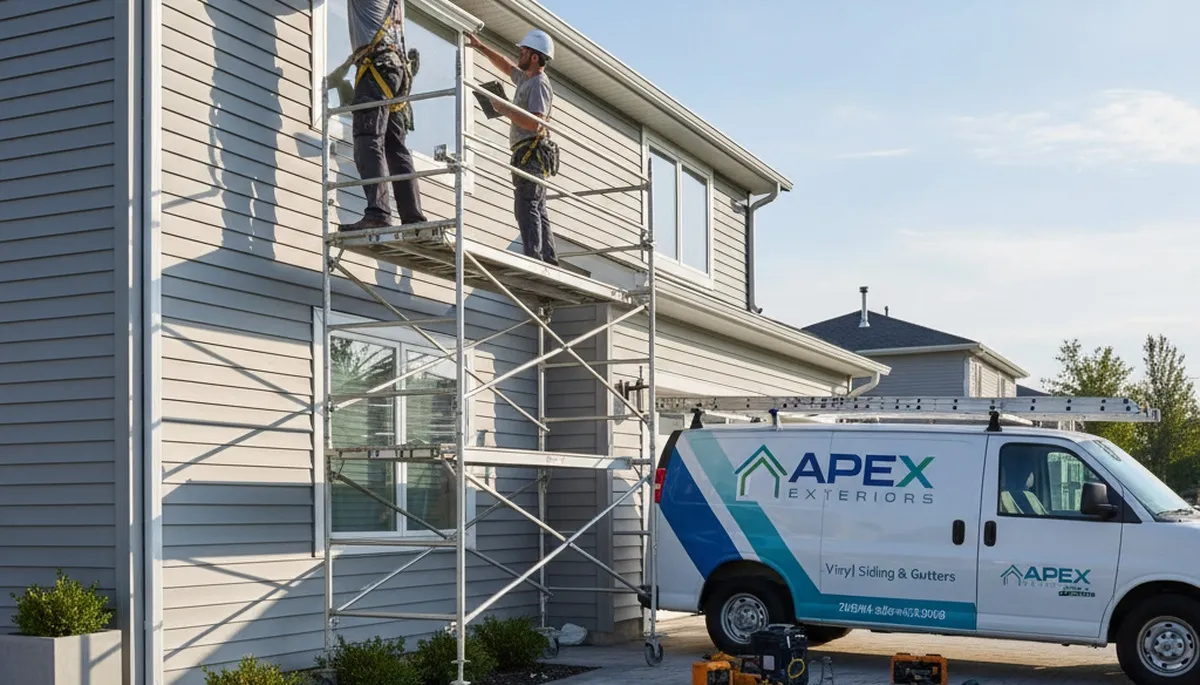 Professional gutter repair service on vinyl siding home in Dallas, TX by Next Level Exteriors
