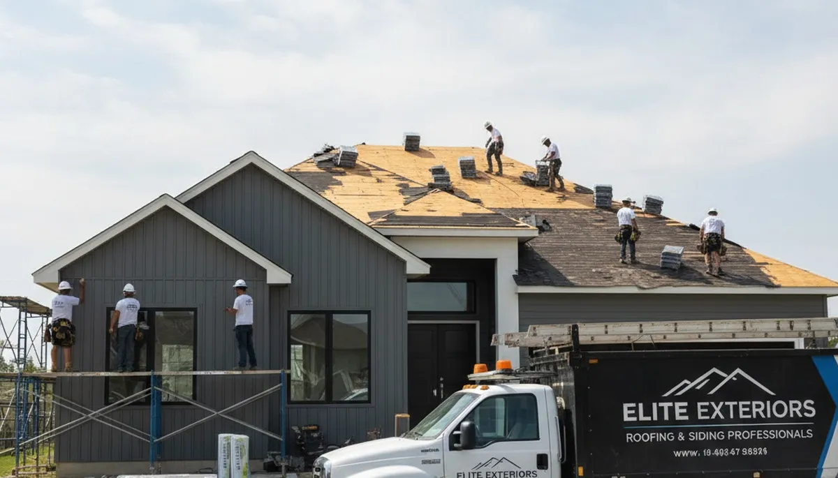 Roof replacement and vinyl siding experts working on Dallas TX home exterior renovation