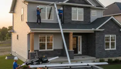 Seamless gutter installation on home exterior by vinyl-siding experts in Dallas, TX