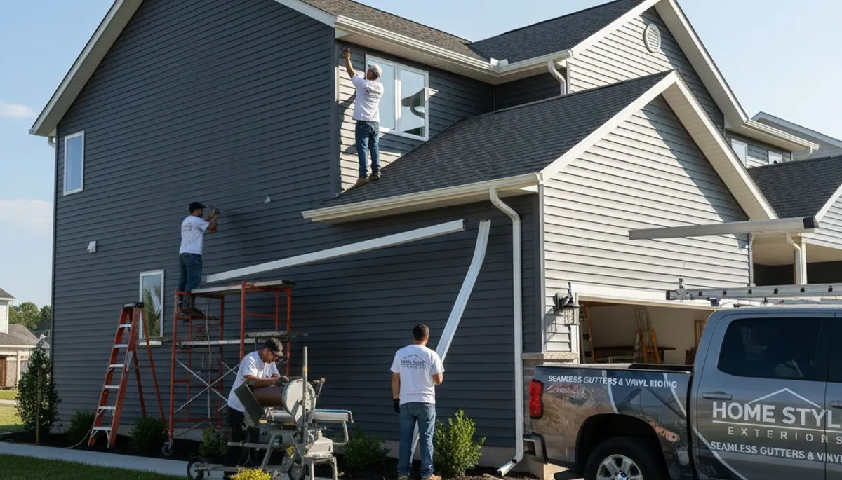 Seamless gutter installation on Dallas, TX home by vinyl siding experts at Next Level Exteriors