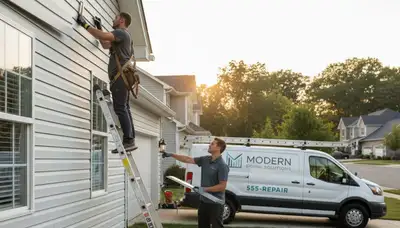 Technician repairing damaged vinyl siding on Dallas TX home exterior by Next Level Exteriors